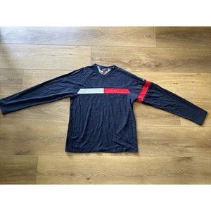 Vintage Tommy Hilfiger Jeans Blue Long Sleeve Crew Neck Tee T Shirt Men's Large